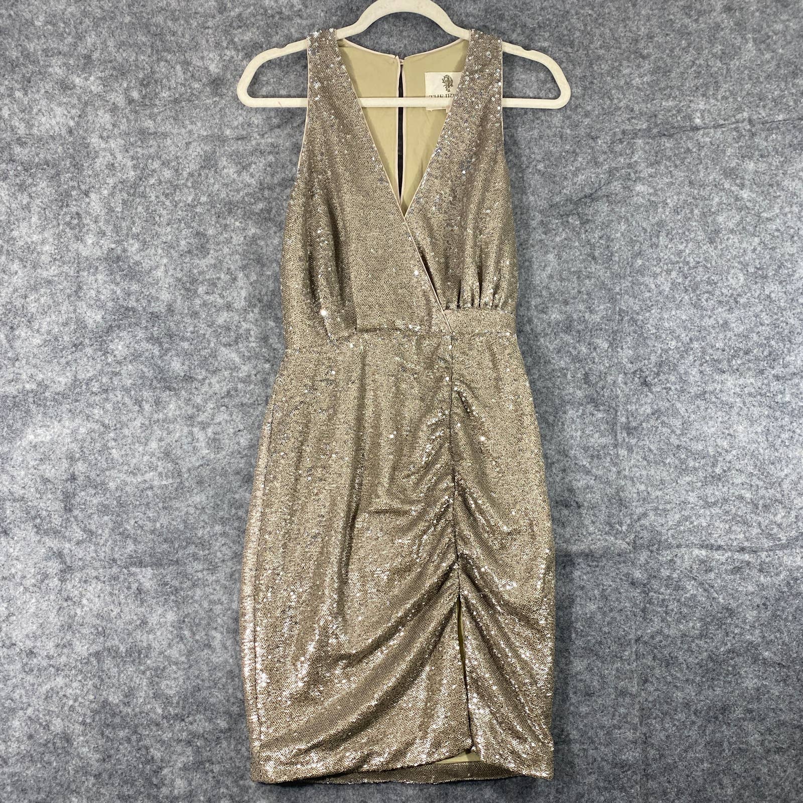 The Jetset Diaries Sequin Dress Xs Gold Metallic Oasis Sleeveless Mini Party